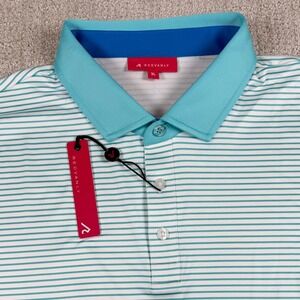 NEW REDVANLY Mens XL Curacao Teal Striped Poireir Golf Polo Shirt R2519